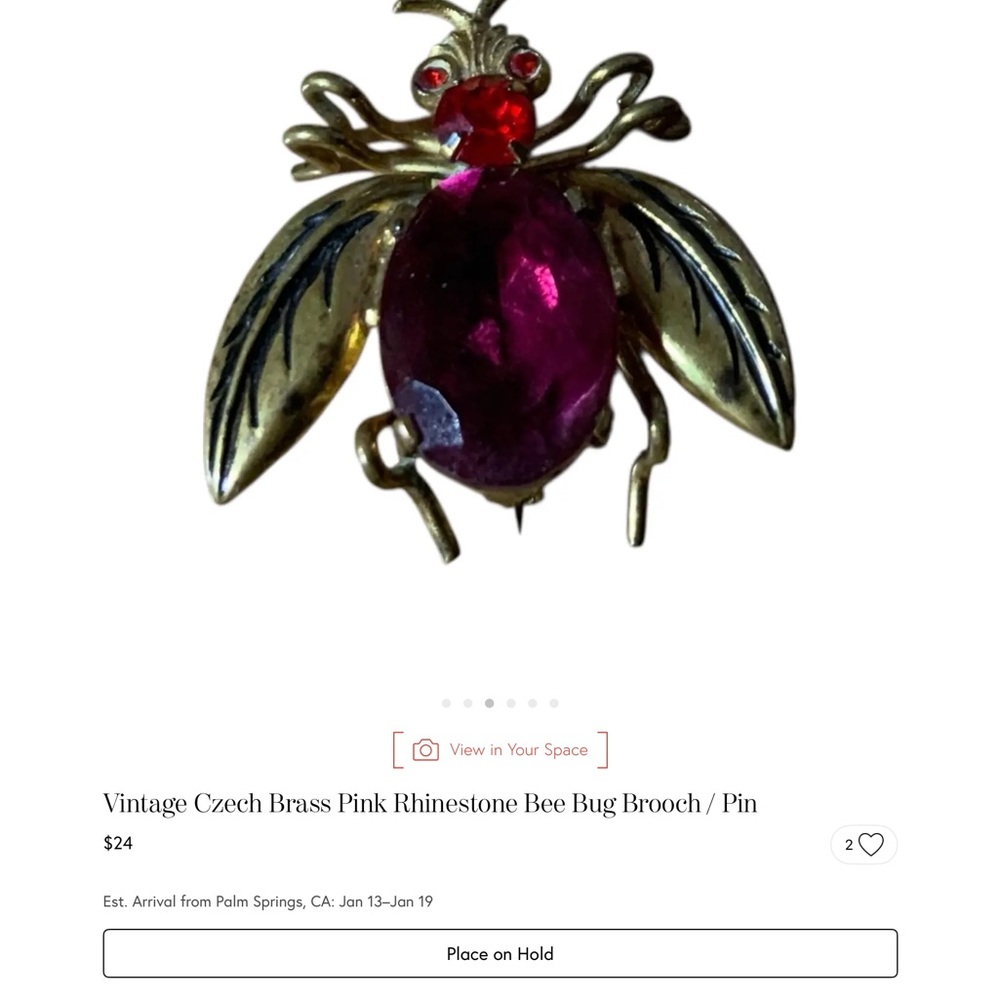Pink Rhinestone Bee Brooch Pin - Picture 3 of 6